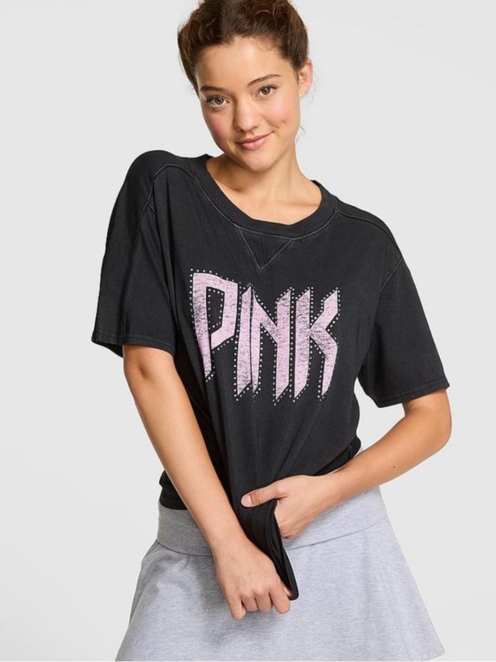 PINK Victoria Secret Studded Oversized Tshirt size XS NWT